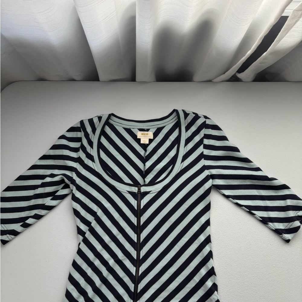 Anthropologie Blue and Navy‎ Striped Long Sleeve Top